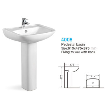 Size:610*475*875 mm Fixing Back To Wall            With Single Faucet Hole in 35 mm                         With Standard Drainage Hole in 45 mm